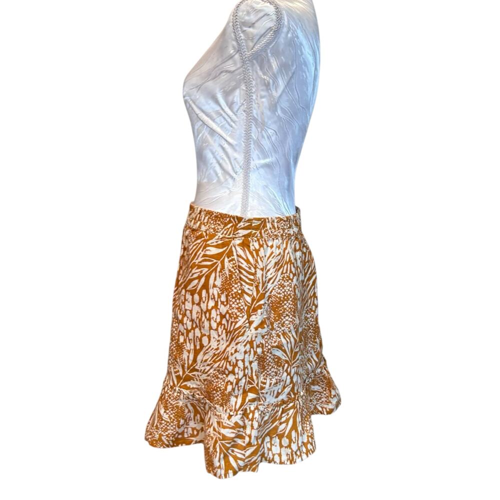Christian Siriano Mini Ruffle Skirt Women Sz Large Linen Mustard Yellow Pockets - Picture 8 of 14